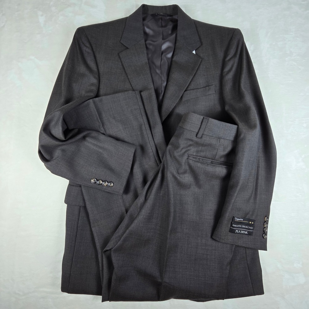 Jos A Bank Suit Mens 40R 34W Brown Executive 100% Wool Pleated 2-Button Textured
